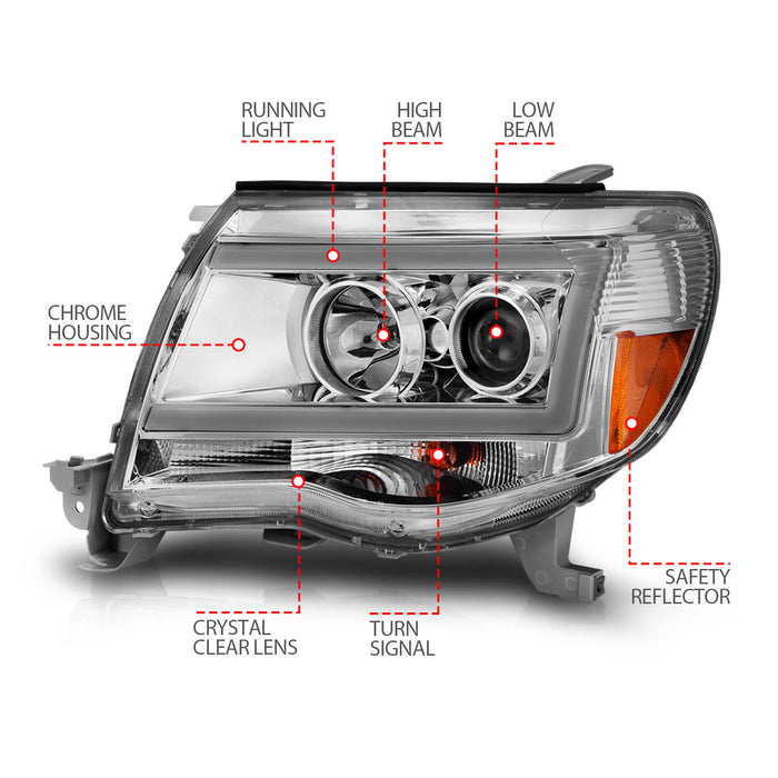 Anzo USA 111518 Projector Headlight Set; Clear Lens; Chorme Housing; w/Light Bar; Pair; - Truck Part Superstore