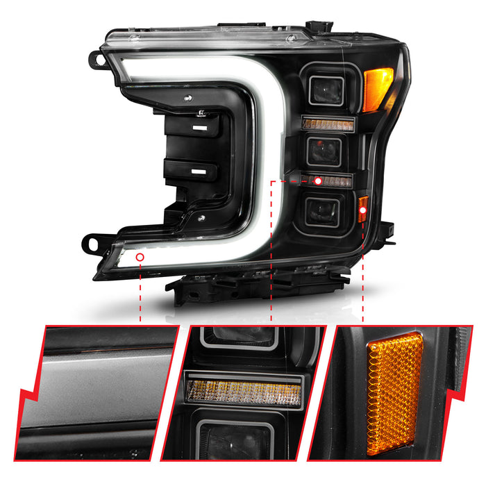 Anzo USA 111519 LED Projector Headlight; Black Housing; w/Light Bar Sequential Signal; Pair; - Truck Part Superstore