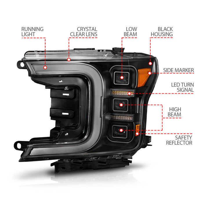 Anzo USA 111519 LED Projector Headlight; Black Housing; w/Light Bar Sequential Signal; Pair; - Truck Part Superstore