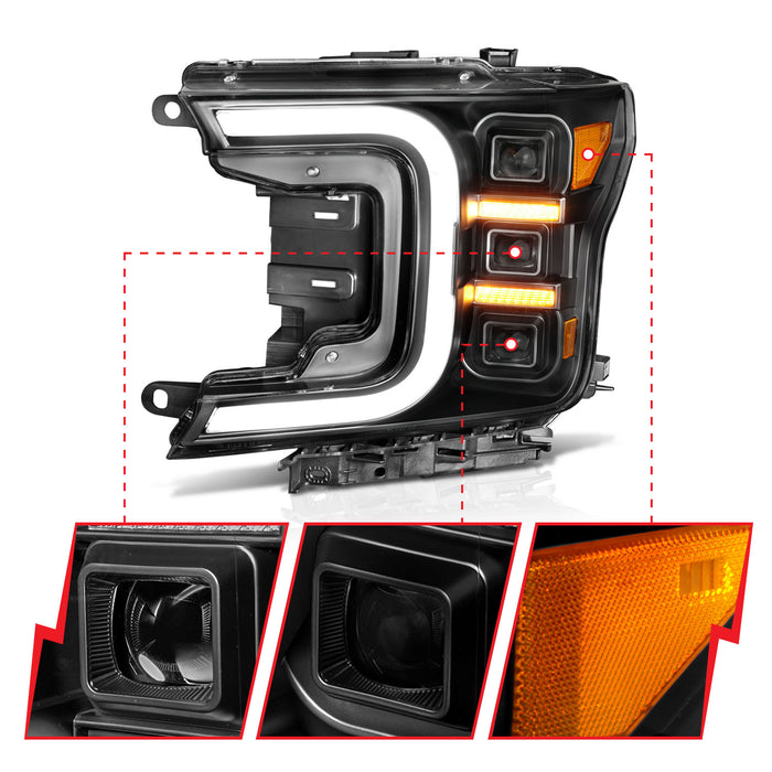 Anzo USA 111520 LED Projector Headlight; Black Housing; w/Smoke Bar Sequential Signal; Pair; - Truck Part Superstore