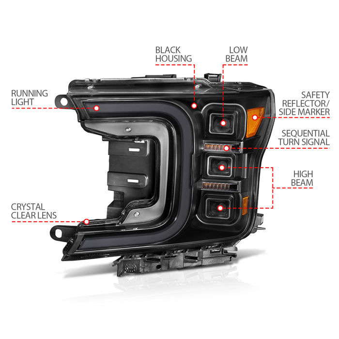 Anzo USA 111520 LED Projector Headlight; Black Housing; w/Smoke Bar Sequential Signal; Pair; - Truck Part Superstore