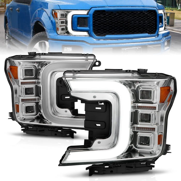 Anzo USA 111521 LED Projector Headlight; Chrome Housing; w/Light Bar Sequential Signal; Pair; - Truck Part Superstore