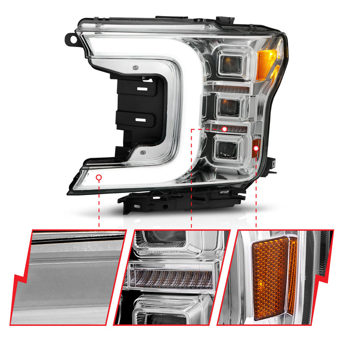 Anzo USA 111521 LED Projector Headlight; Chrome Housing; w/Light Bar Sequential Signal; Pair; - Truck Part Superstore