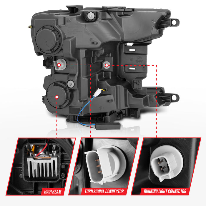 Anzo USA 111521 LED Projector Headlight; Chrome Housing; w/Light Bar Sequential Signal; Pair; - Truck Part Superstore
