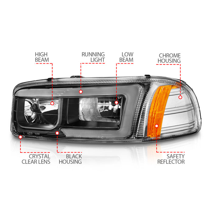 Anzo USA 111522 Crystal Headlight Set; Black Housing; w/Light Bar; - Truck Part Superstore