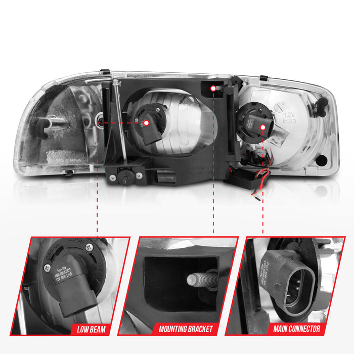 Anzo USA 111522 Crystal Headlight Set; Black Housing; w/Light Bar; - Truck Part Superstore