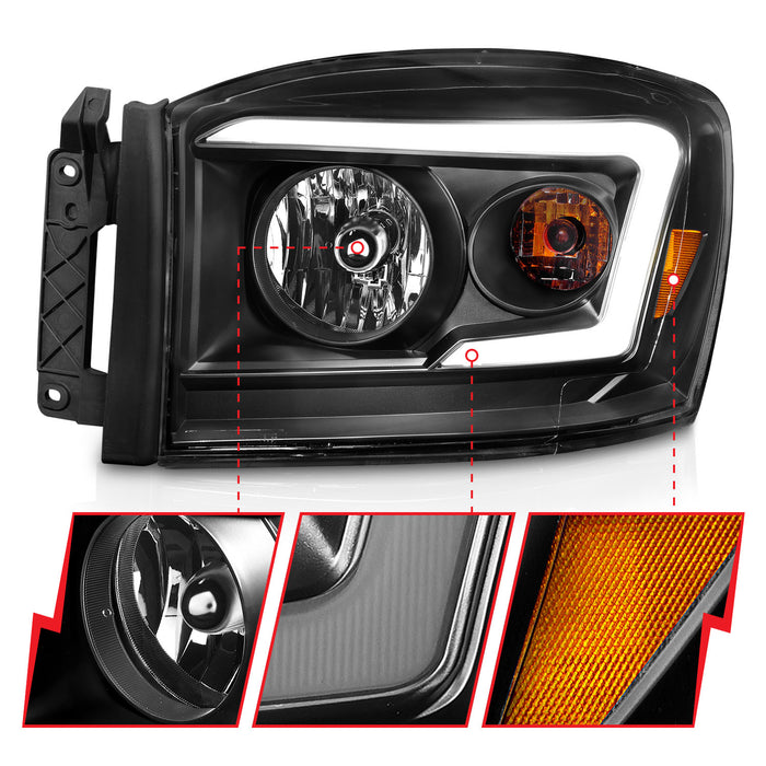 Anzo USA 111524 Crystal Headlight Set; Clear Lens; Black Housing; w/Light Bar; Pair; - Truck Part Superstore