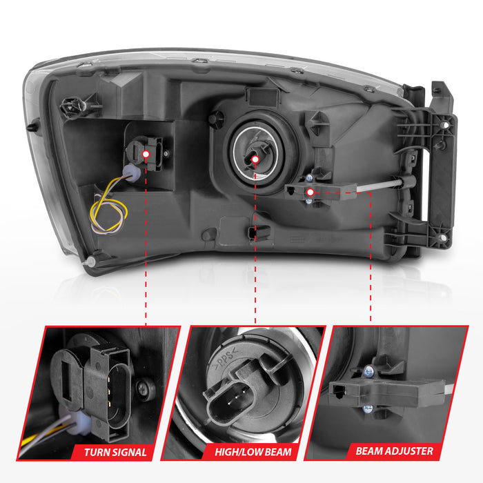 Anzo USA 111524 Crystal Headlight Set; Clear Lens; Black Housing; w/Light Bar; Pair; - Truck Part Superstore