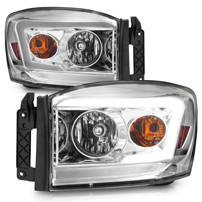 Anzo USA 111525 Crystal Headlight Set; Clear Lens; Chrome Housing; w/Light Bar; Pair; - Truck Part Superstore