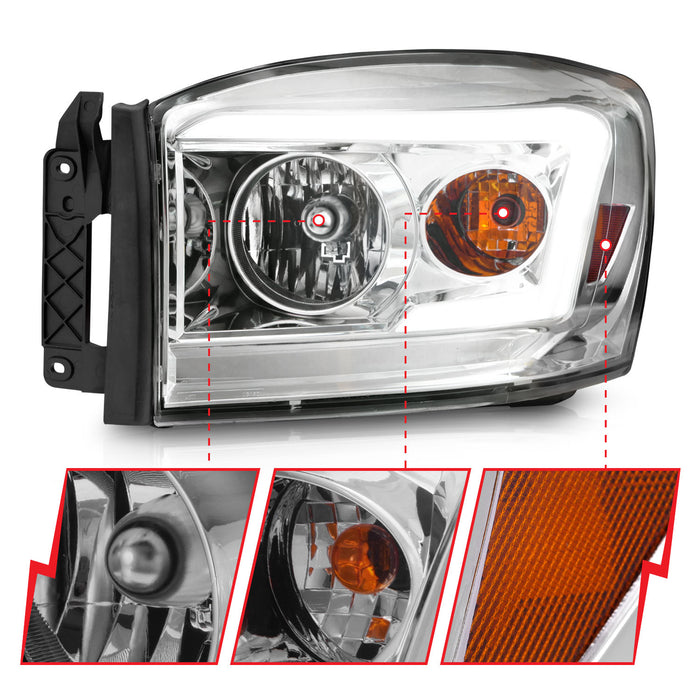 Anzo USA 111525 Crystal Headlight Set; Clear Lens; Chrome Housing; w/Light Bar; Pair; - Truck Part Superstore
