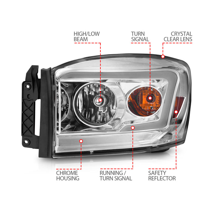 Anzo USA 111525 Crystal Headlight Set; Clear Lens; Chrome Housing; w/Light Bar; Pair; - Truck Part Superstore