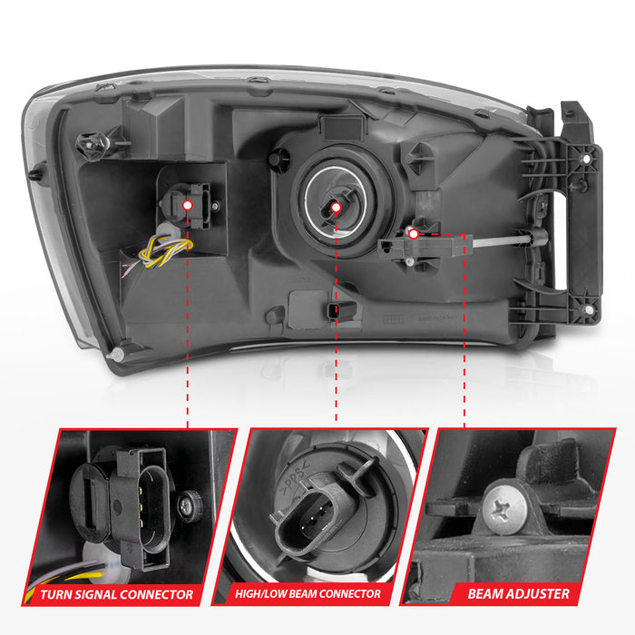 Anzo USA 111525 Crystal Headlight Set; Clear Lens; Chrome Housing; w/Light Bar; Pair; - Truck Part Superstore