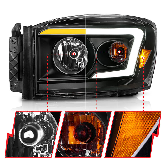 Anzo USA 111526 Crystal Headlight Set; Clear Lens; Black Housing; w/Light Bar Switchback; Pair; - Truck Part Superstore