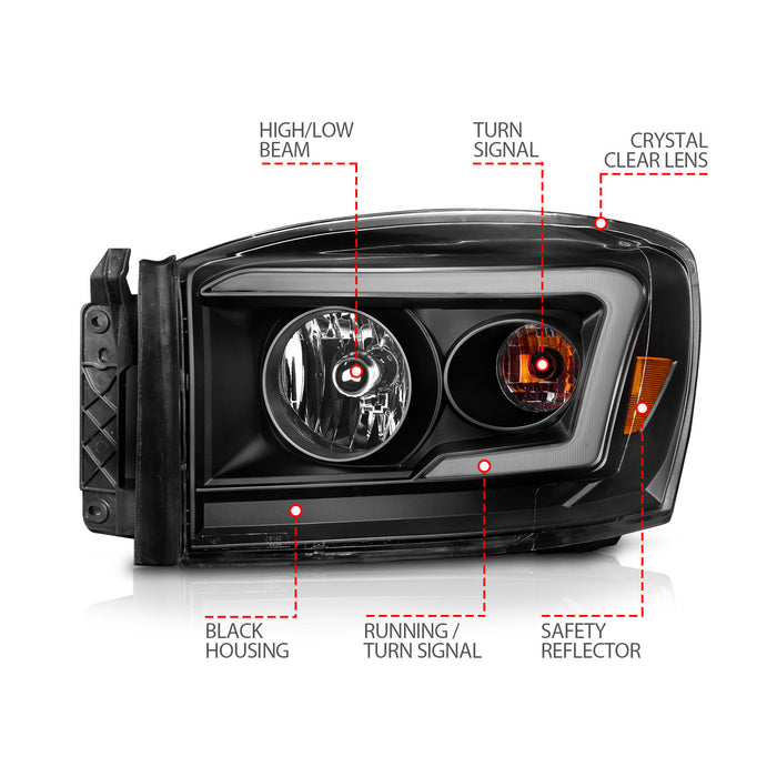 Anzo USA 111526 Crystal Headlight Set; Clear Lens; Black Housing; w/Light Bar Switchback; Pair; - Truck Part Superstore