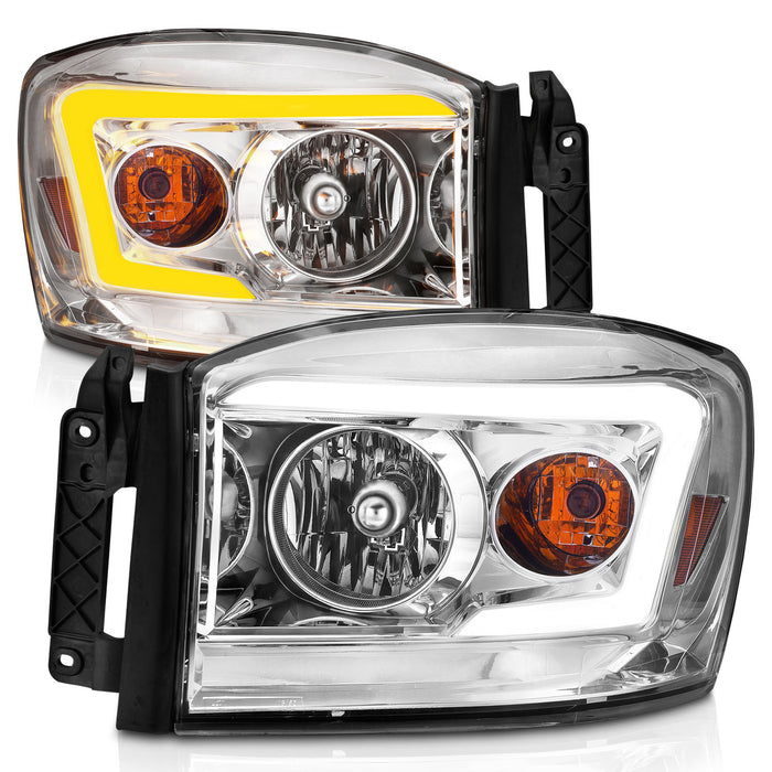 Anzo USA 111527 Crystal Headlight Set; Clear Lens; Chrome Housing; w/Light Bar Switchback; Pair; - Truck Part Superstore