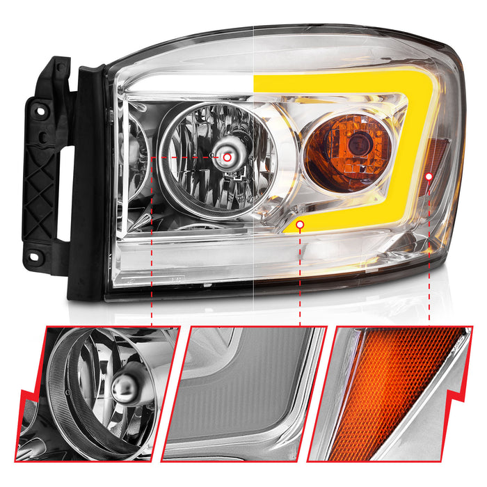 Anzo USA 111527 Crystal Headlight Set; Clear Lens; Chrome Housing; w/Light Bar Switchback; Pair; - Truck Part Superstore