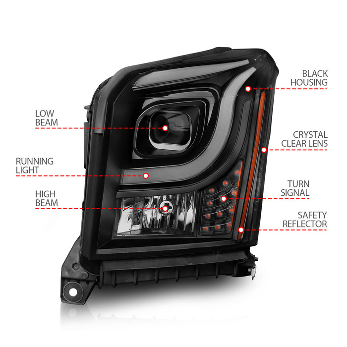Anzo USA 111535 Projector Headlight Set; Clear Lens; Black Housing; w/Light Bar; Pair; - Truck Part Superstore