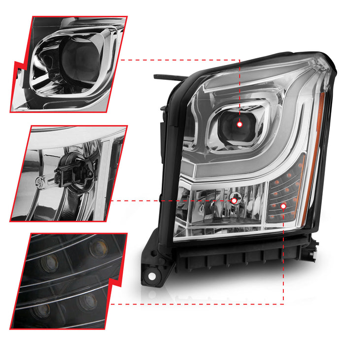 Anzo USA 111536 Projector Headlight Set; Clear Lens; Chrome Housing; w/Light Bar; Pair; - Truck Part Superstore
