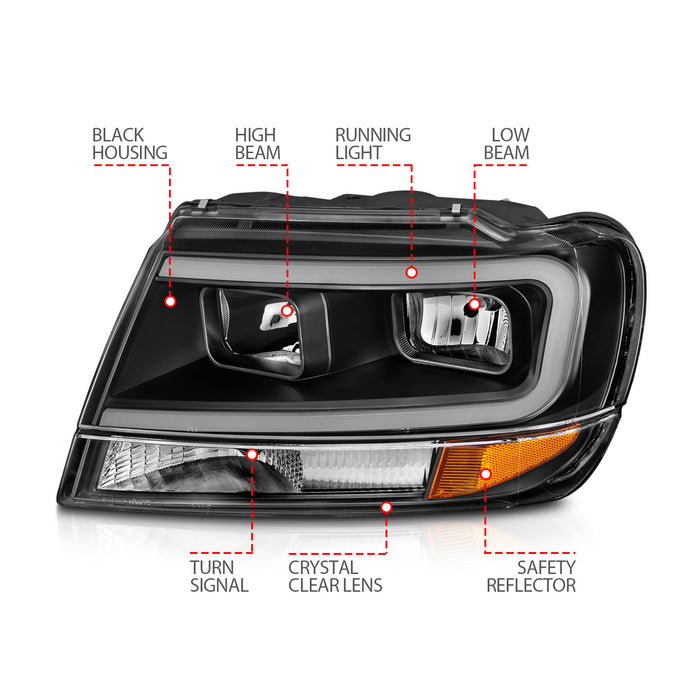 Anzo USA 111537 Crystal Headlight Set; Black Housing; Pair; w/Light Bar; - Truck Part Superstore