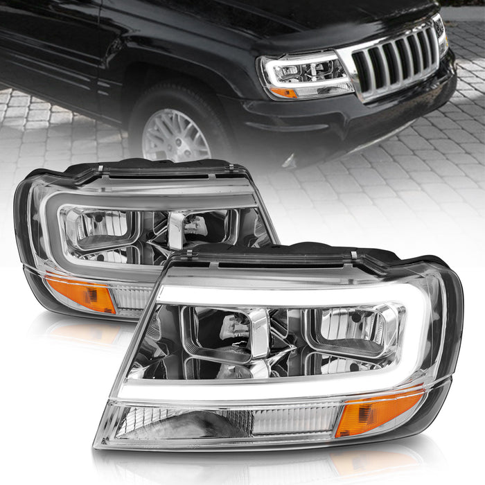 Anzo USA 111538 Crystal Headlight Set; Chrome Housing; Pair; w/Light Bar; - Truck Part Superstore