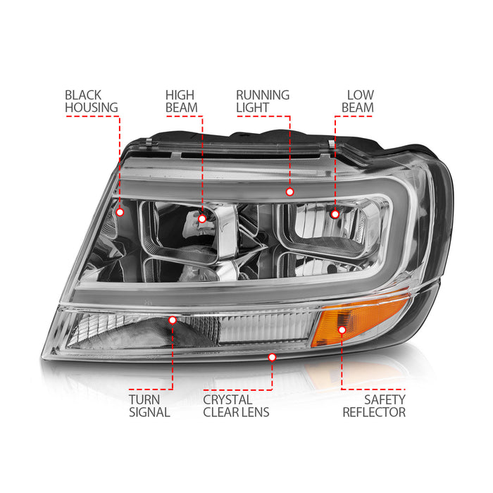 Anzo USA 111538 Crystal Headlight Set; Chrome Housing; Pair; w/Light Bar; - Truck Part Superstore