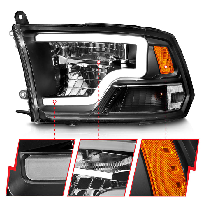 Anzo USA 111539 LED Projector Headlight; LED Square; Black Housing; w/Light Bar; Pair; - Truck Part Superstore