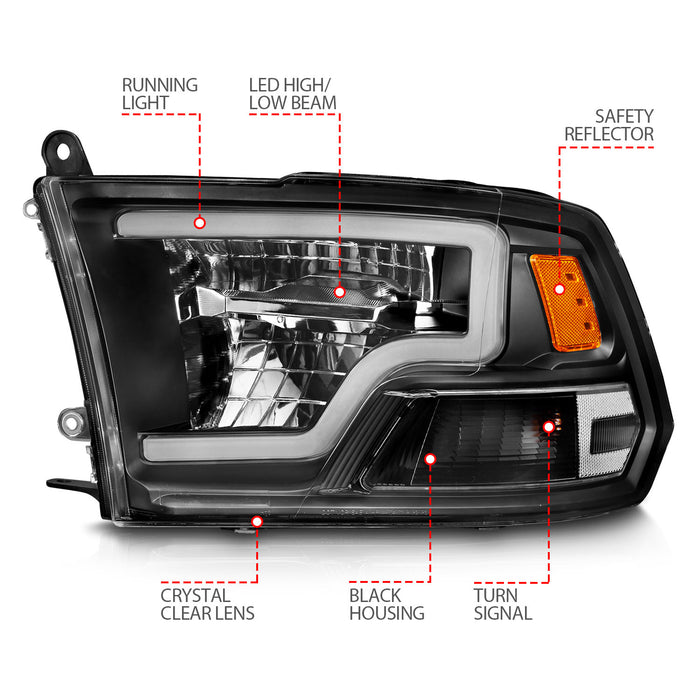 Anzo USA 111539 LED Projector Headlight; LED Square; Black Housing; w/Light Bar; Pair; - Truck Part Superstore