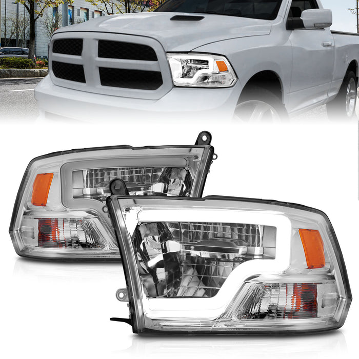 Anzo USA 111540 LED Projector Headlight; LED Square; Chrome Housing; w/Light Bar; Pair; - Truck Part Superstore
