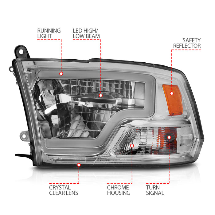 Anzo USA 111540 LED Projector Headlight; LED Square; Chrome Housing; w/Light Bar; Pair; - Truck Part Superstore