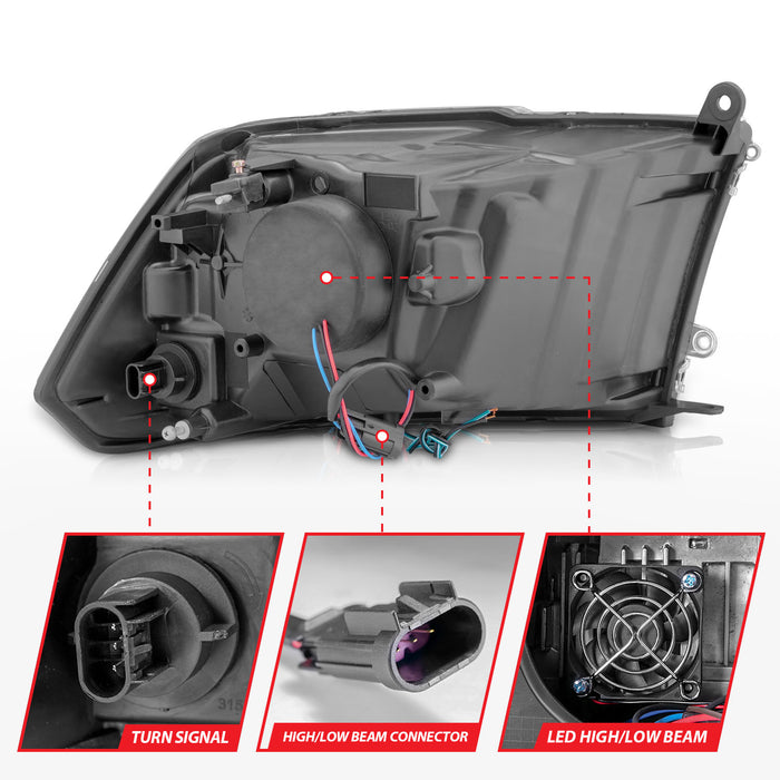 Anzo USA 111540 LED Projector Headlight; LED Square; Chrome Housing; w/Light Bar; Pair; - Truck Part Superstore