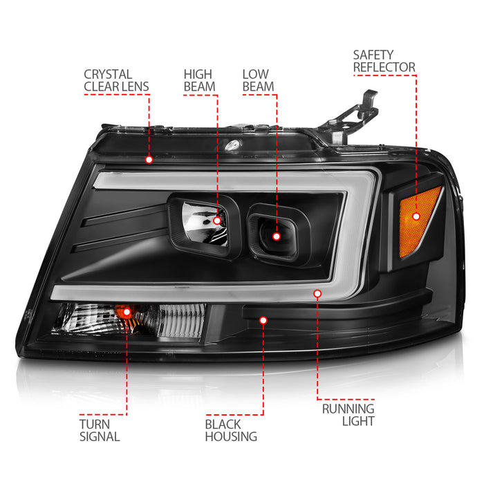 Anzo USA 111541 Projector Headlight Set; Clear Lens; Black Housing; w/Light Bar; Pair; - Truck Part Superstore