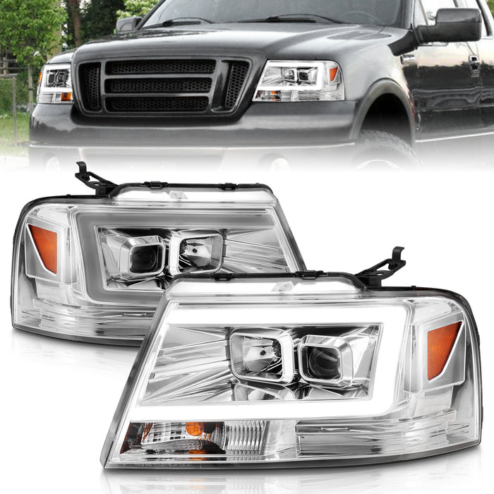 Anzo USA 111542 Projector Headlight Set; Clear Lens; Chrome Housing; w/Light Bar; Pair; - Truck Part Superstore
