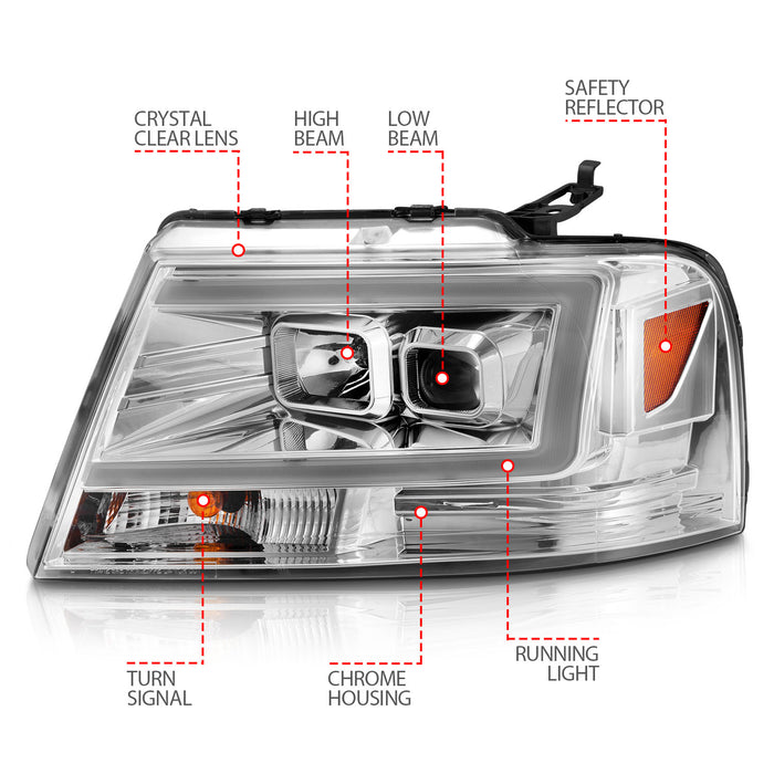 Anzo USA 111542 Projector Headlight Set; Clear Lens; Chrome Housing; w/Light Bar; Pair; - Truck Part Superstore
