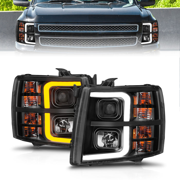 Anzo USA 111545 Projector Headlight Set; Black Housing; w/Light Bar; w/Sequential; - Truck Part Superstore