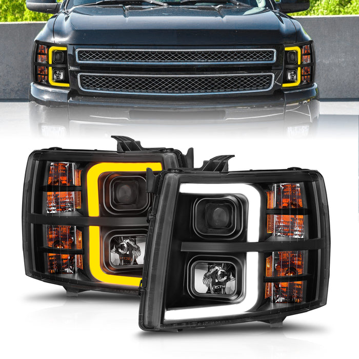 Anzo USA 111545 Projector Headlight Set; Black Housing; w/Light Bar; w/Sequential; - Truck Part Superstore