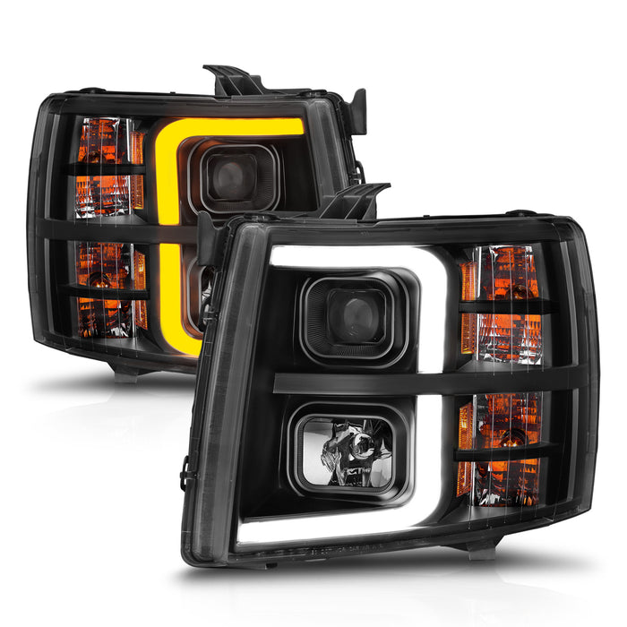 Anzo USA 111545 Projector Headlight Set; Black Housing; w/Light Bar; w/Sequential; - Truck Part Superstore