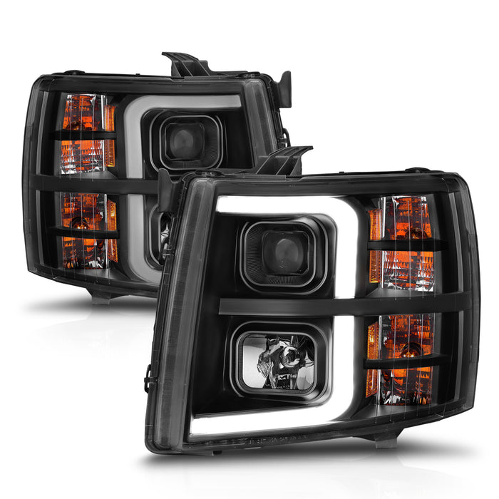 Anzo USA 111545 Projector Headlight Set; Black Housing; w/Light Bar; w/Sequential; - Truck Part Superstore