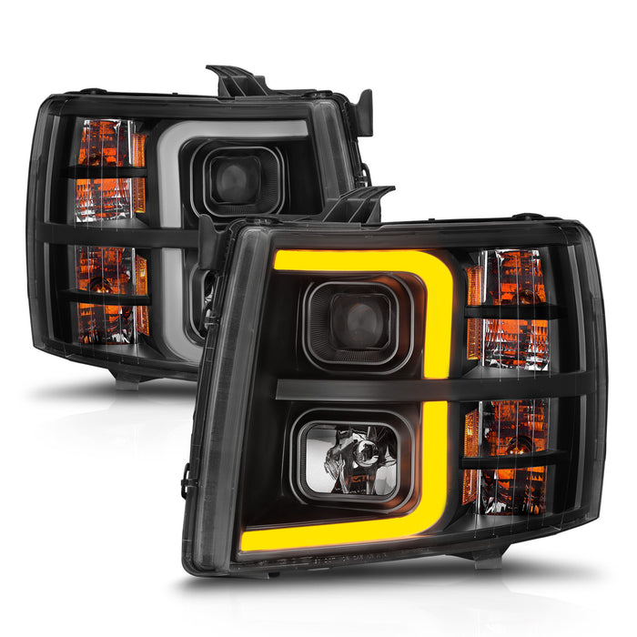 Anzo USA 111545 Projector Headlight Set; Black Housing; w/Light Bar; w/Sequential; - Truck Part Superstore