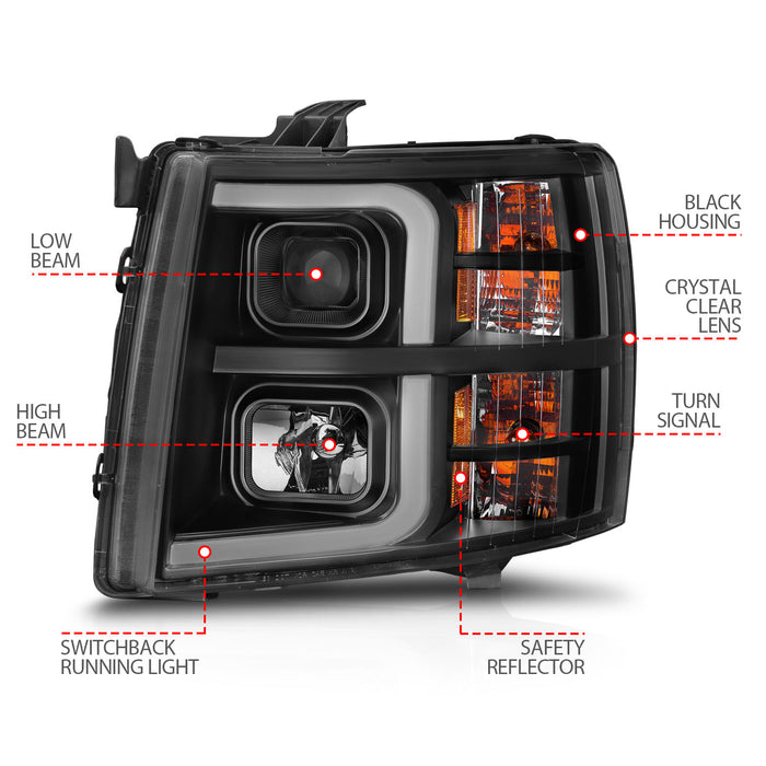 Anzo USA 111545 Projector Headlight Set; Black Housing; w/Light Bar; w/Sequential; - Truck Part Superstore
