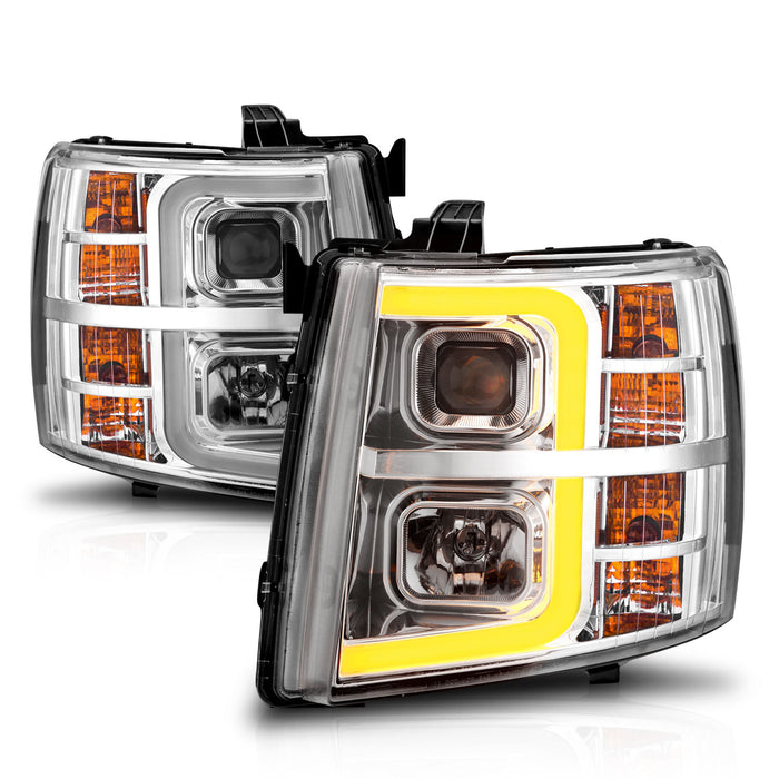 Anzo USA 111546 Projector Headlight Set; Chrome Housing; w/Light Bar; w/Sequential; - Truck Part Superstore