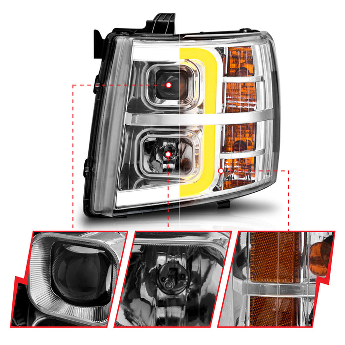 Anzo USA 111546 Projector Headlight Set; Chrome Housing; w/Light Bar; w/Sequential; - Truck Part Superstore