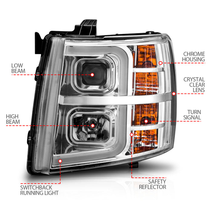 Anzo USA 111546 Projector Headlight Set; Chrome Housing; w/Light Bar; w/Sequential; - Truck Part Superstore