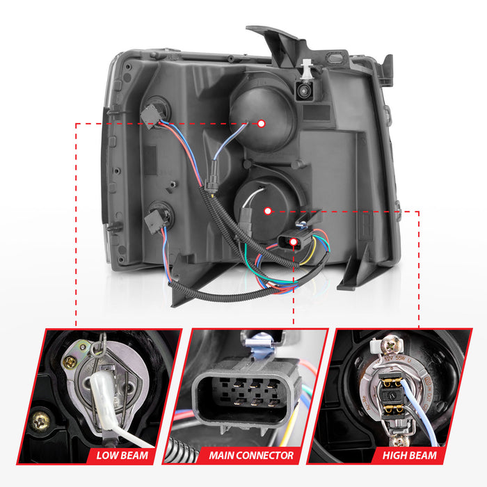 Anzo USA 111546 Projector Headlight Set; Chrome Housing; w/Light Bar; w/Sequential; - Truck Part Superstore