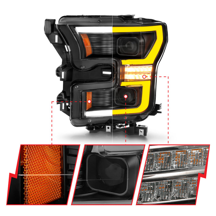 Anzo USA 111547 LED Projector Headlight; Black Housing; w/Light Bar Switchback; - Truck Part Superstore