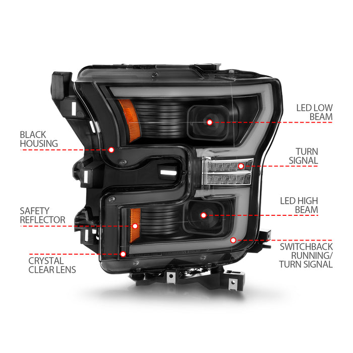 Anzo USA 111547 LED Projector Headlight; Black Housing; w/Light Bar Switchback; - Truck Part Superstore