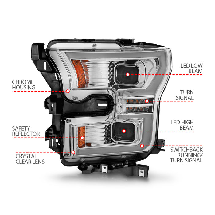 Anzo USA 111548 LED Projector Headlight; Chrome Housing w/Light Bar Switchback; - Truck Part Superstore