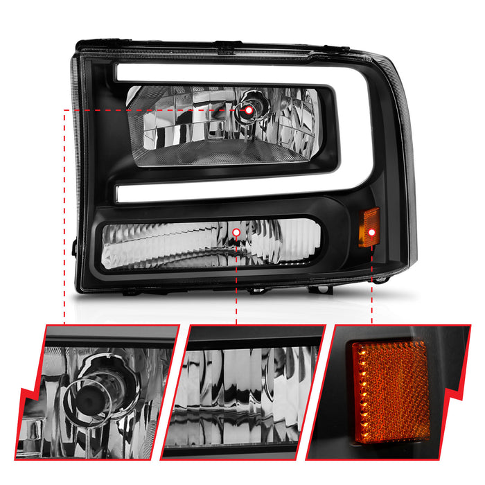 Anzo USA 111549 Crystal Headlight Set; Black Housing; Pair; w/Light Bar; - Truck Part Superstore