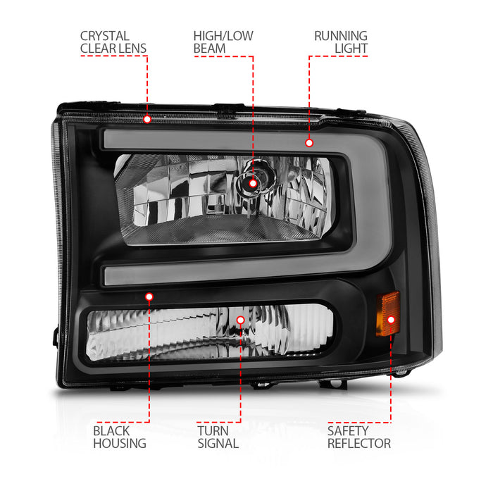 Anzo USA 111549 Crystal Headlight Set; Black Housing; Pair; w/Light Bar; - Truck Part Superstore