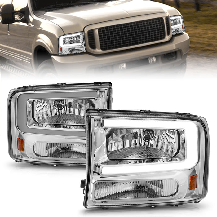 Anzo USA 111550 Crystal Headlight Set; Chorme Housing; Pair; w/Light Bar; - Truck Part Superstore