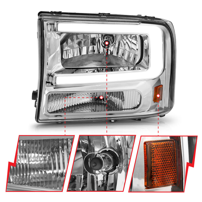 Anzo USA 111550 Crystal Headlight Set; Chorme Housing; Pair; w/Light Bar; - Truck Part Superstore